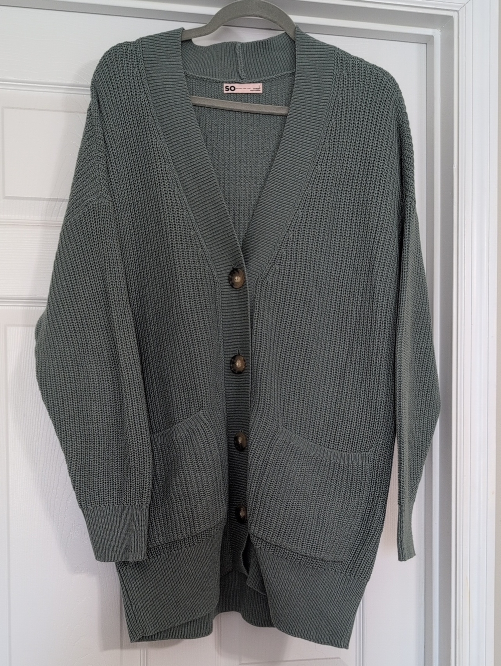 SO Sage Green Ribbed Button-Front Women's Cardigan